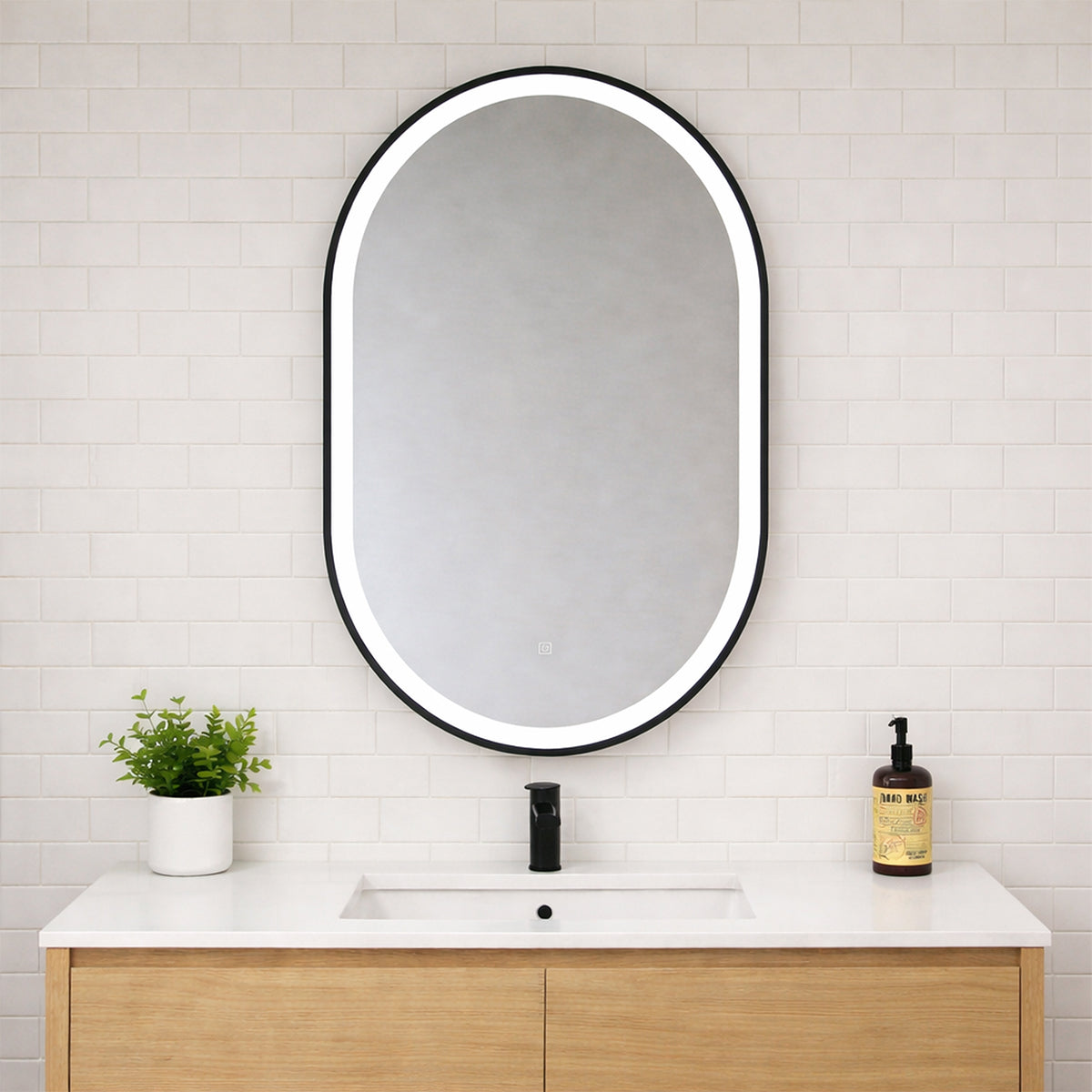 PILL - Battery Powered 24” x 36" Framed Illuminating Mirror - Black