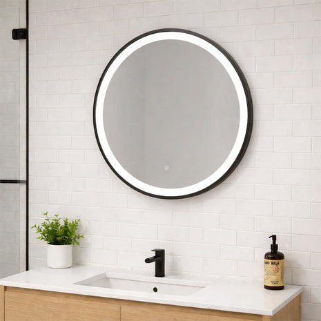 SPHERE - Battery Powered 27.5” dia. Framed Illuminating Mirror - Black