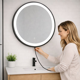 SPHERE - Battery Powered 27.5” dia. Framed Illuminating Mirror - Black