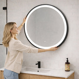 SPHERE - Battery Powered 27.5” dia. Framed Illuminating Mirror - Black