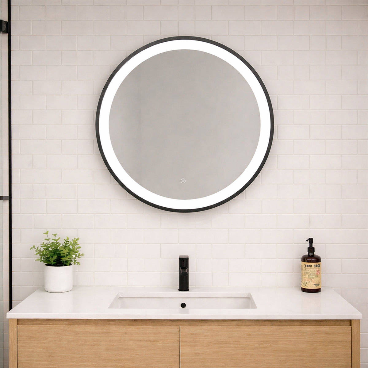 SPHERE - Battery Powered 27.5” dia. Framed Illuminating Mirror - Black
