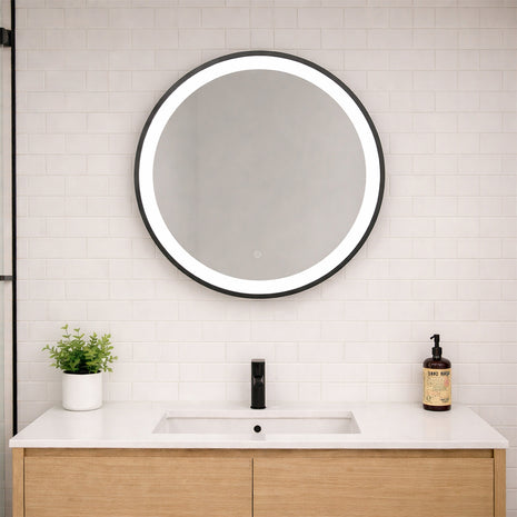 SPHERE - Battery Powered 27.5” dia. Framed Illuminating Mirror - Black