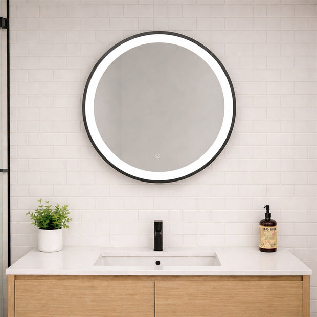 SPHERE - Battery Powered 27.5” dia. Framed Illuminating Mirror - Black